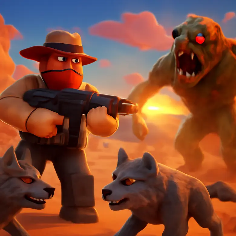 A Dusty Trip player with tamed wolves defending against a mutant encounter