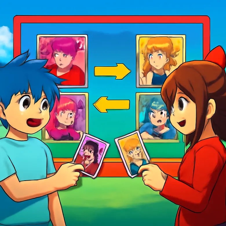 Anime Card Collection trading interface showing card exchange between players