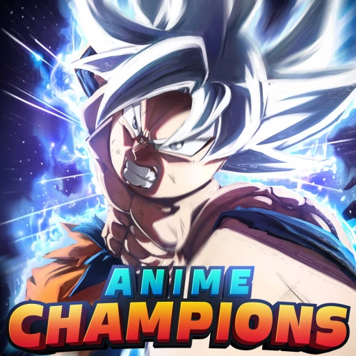 Anime Champions Simulator gameplay on Roblox featuring anime-inspired champions across multiple worlds