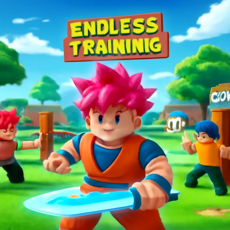 Anime Fighting Simulator Endless training area with stat training stations for Strength, Durability, Chakra, and Sword