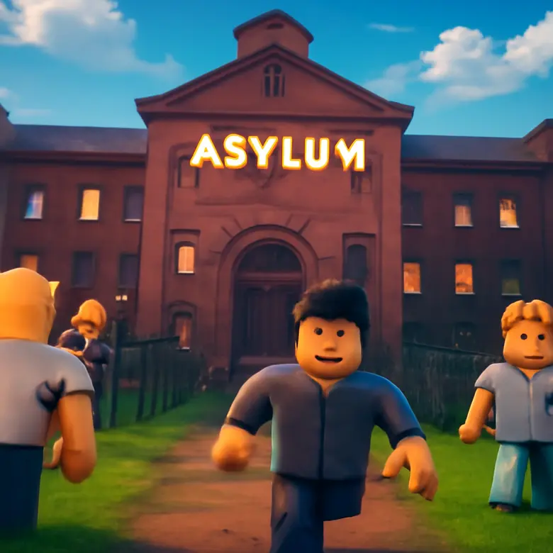 Asylum Life roleplay environment showing the main asylum building and player interactions
