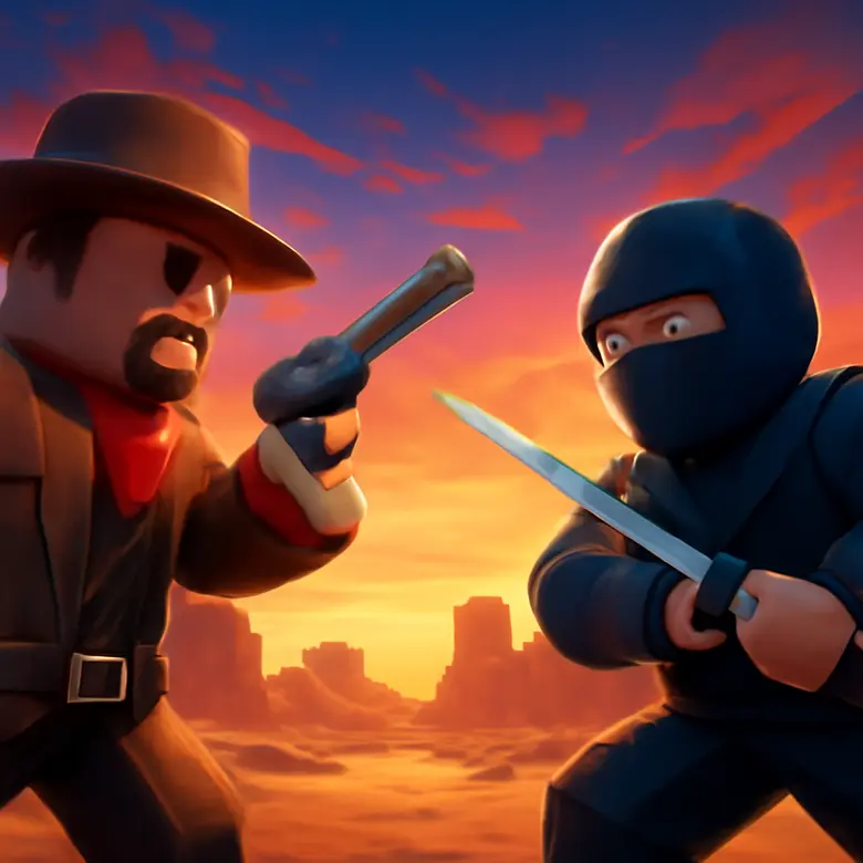 Bake or Die Roblox Gunslinger and Ninja class comparison with Revolver and Katana weapons