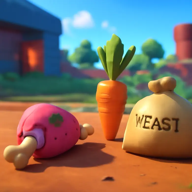 Bake or Die Roblox ingredient collection -- Zombie Meat, Carrots, and Yeast on the ground after a wave