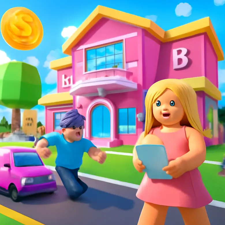Barbie DreamHouse Tycoon starter plot with mailbox and first room being built