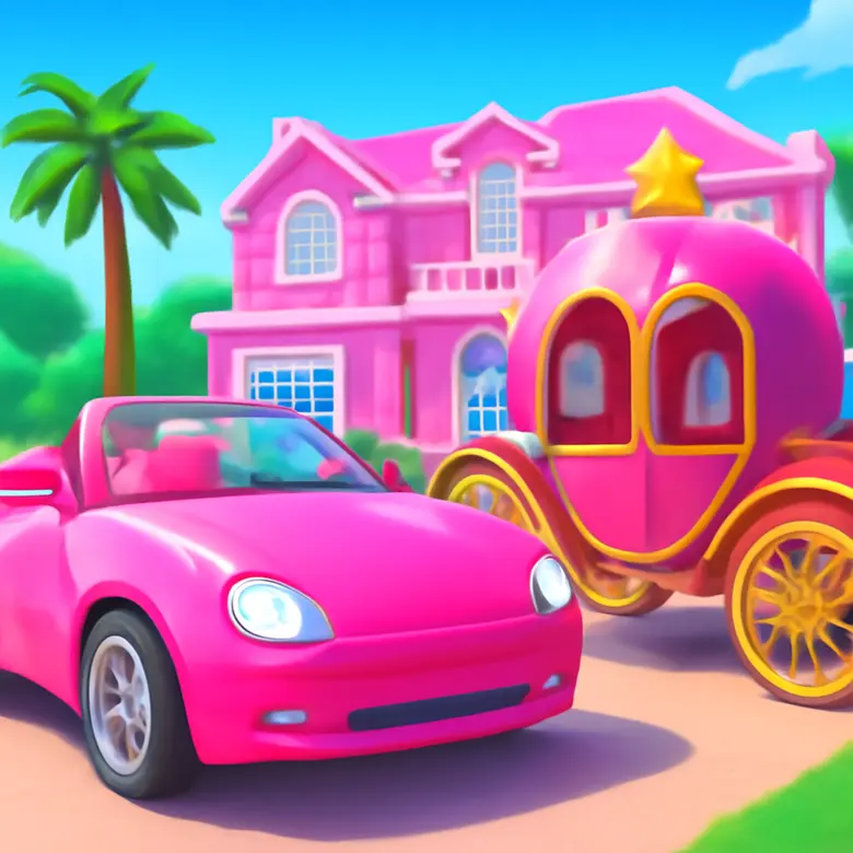 Barbie DreamHouse Tycoon vehicle collection showing the Pink Convertible and Royal Carriage