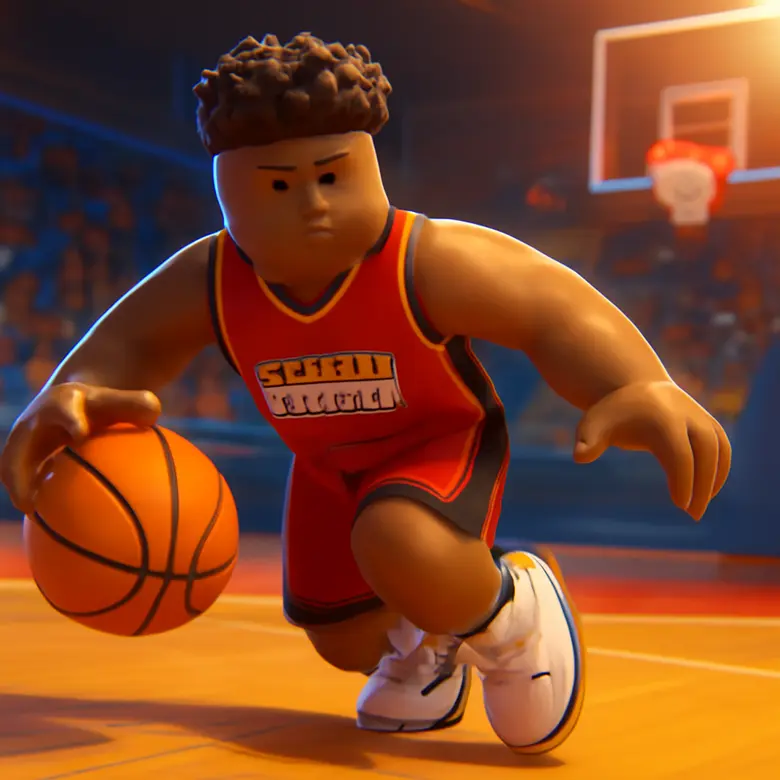 Basketball Legends player executing a crossover dribble move