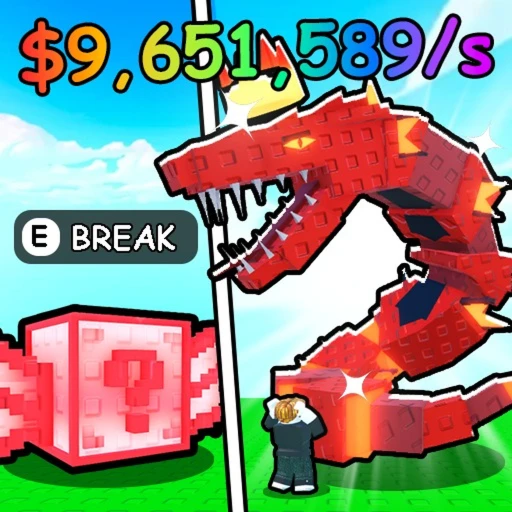 Break For Pets Roblox game showing Lucky Blocks and pets on a player plot