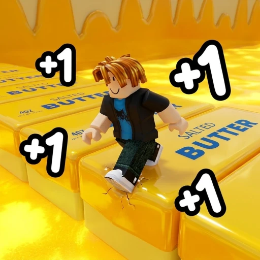 +1 Crunchy Butter Escape Roblox player climbing a tower of crunchy butter blocks