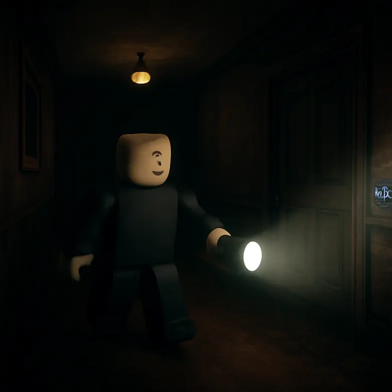 Figure stalking through the library at Door 50 in DOORS