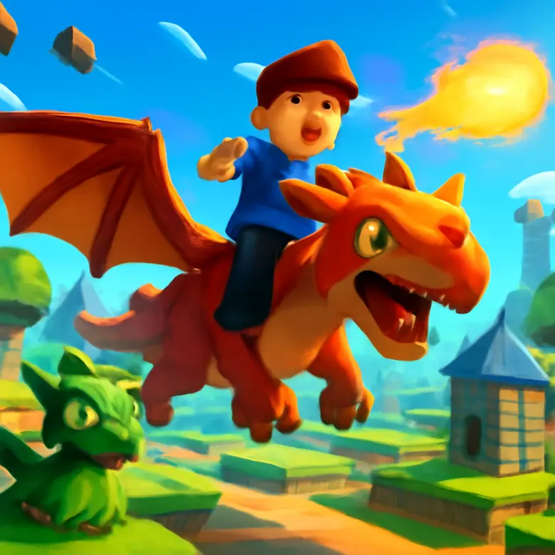 A player riding a Veidreki dragon through a colorful elemental world in Dragon Adventures