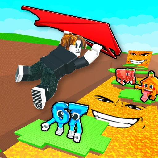 Glide for Brainrots Roblox gameplay showing aerial gliding courses and brainrot characters