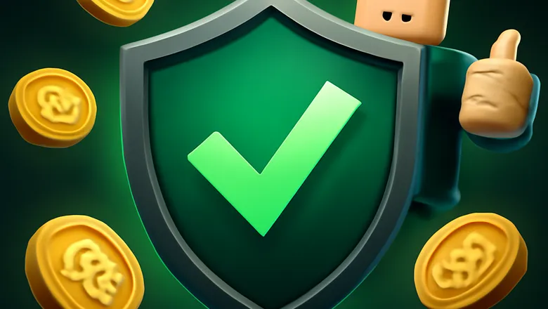 Is Earnaldo legit? Trust and verification illustration with Robux coins and shield.