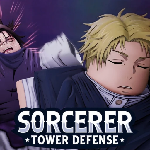 Sorcerer Tower Defense gameplay on Roblox featuring JJK-inspired sorcerer units defending against curse waves