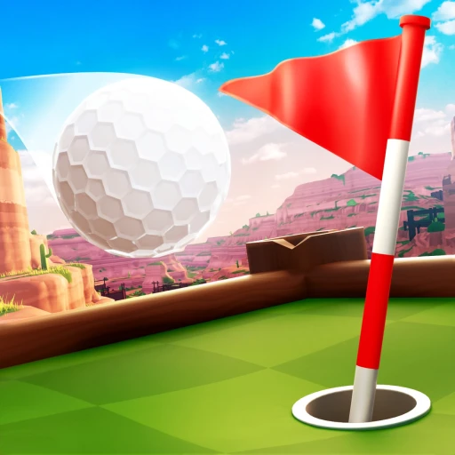 Super Golf Roblox game showing a colorful mini golf course with players putting on a vibrant green fairway