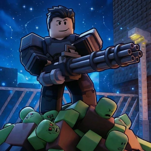 Survive Zombie Arena Roblox gameplay showing hordes of zombies in an arena with a player wielding the Plasma Gun
