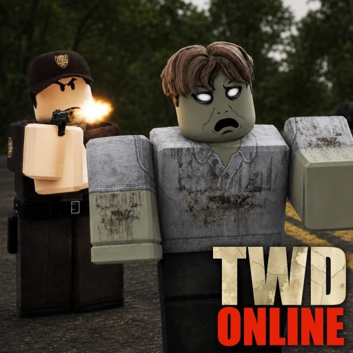 The Walking Dead Online 3 Roblox survival scene with an armed player facing walkers in a ruined town