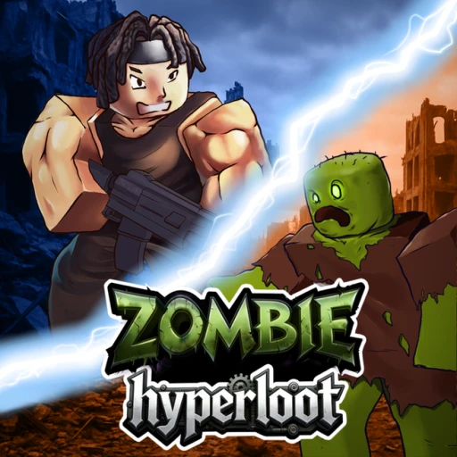 Zombie HyperLoot gameplay showing players fighting zombie hordes in Roblox