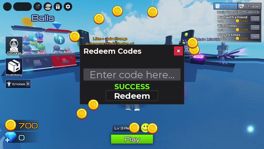 UPD8 code redeemed in Ball VS Ball