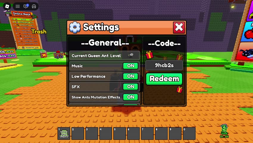 9hcb2s code redeemed in Build An Ant Empire